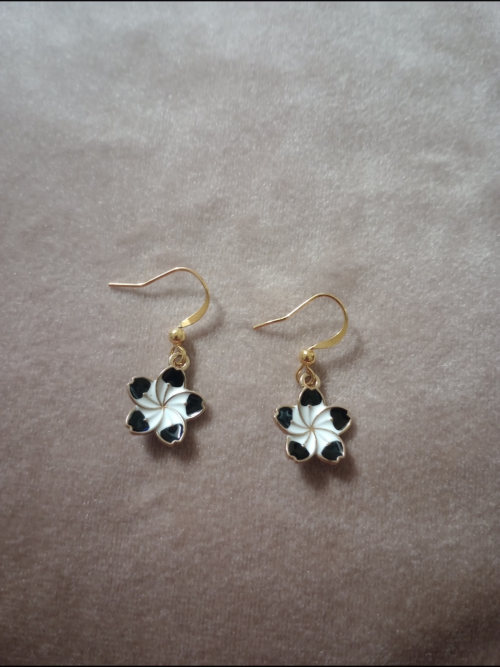 Gold-Tone Black & White Floral Drop Earrings